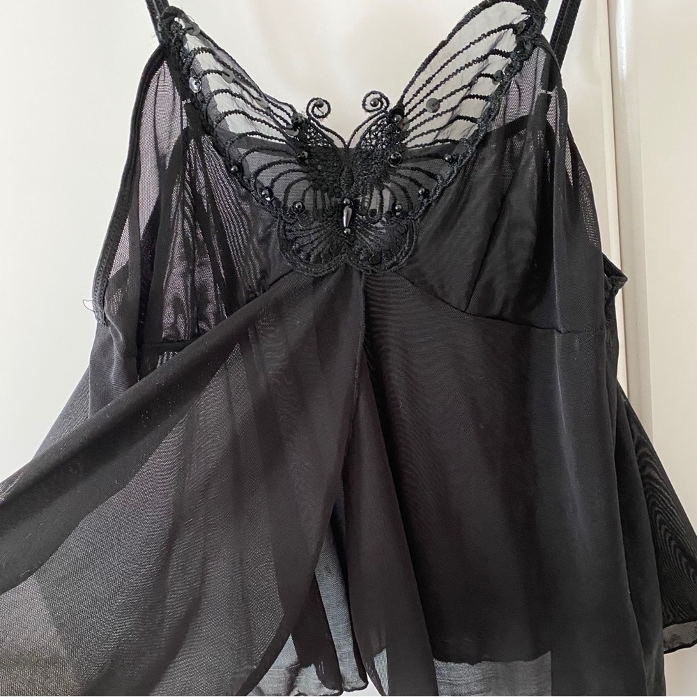 Y2K Rampage Butterfly Sequin Beaded Open Front Cami Lingerie Two Piece Set